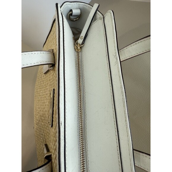 Kate Spade Cedar Street Straw Medium Tote Bag White Straps h - Picture 11 of 14